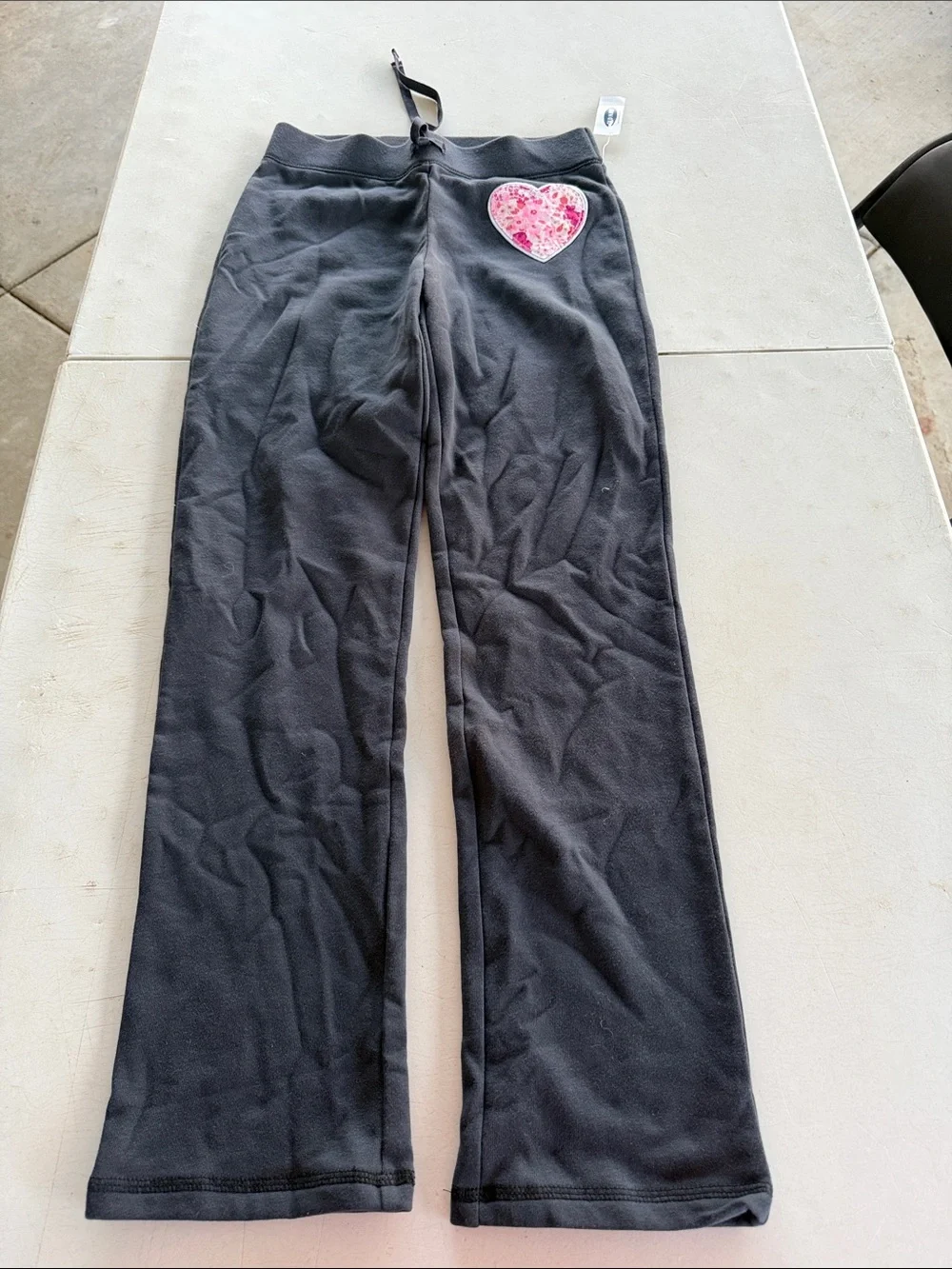 Old Navy Black Fleece Joggers with Pink Heart Patch